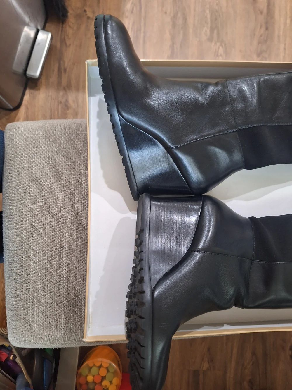 Michael Kors Black Leather Over-The-Knee Boots with Gold Zip Detail